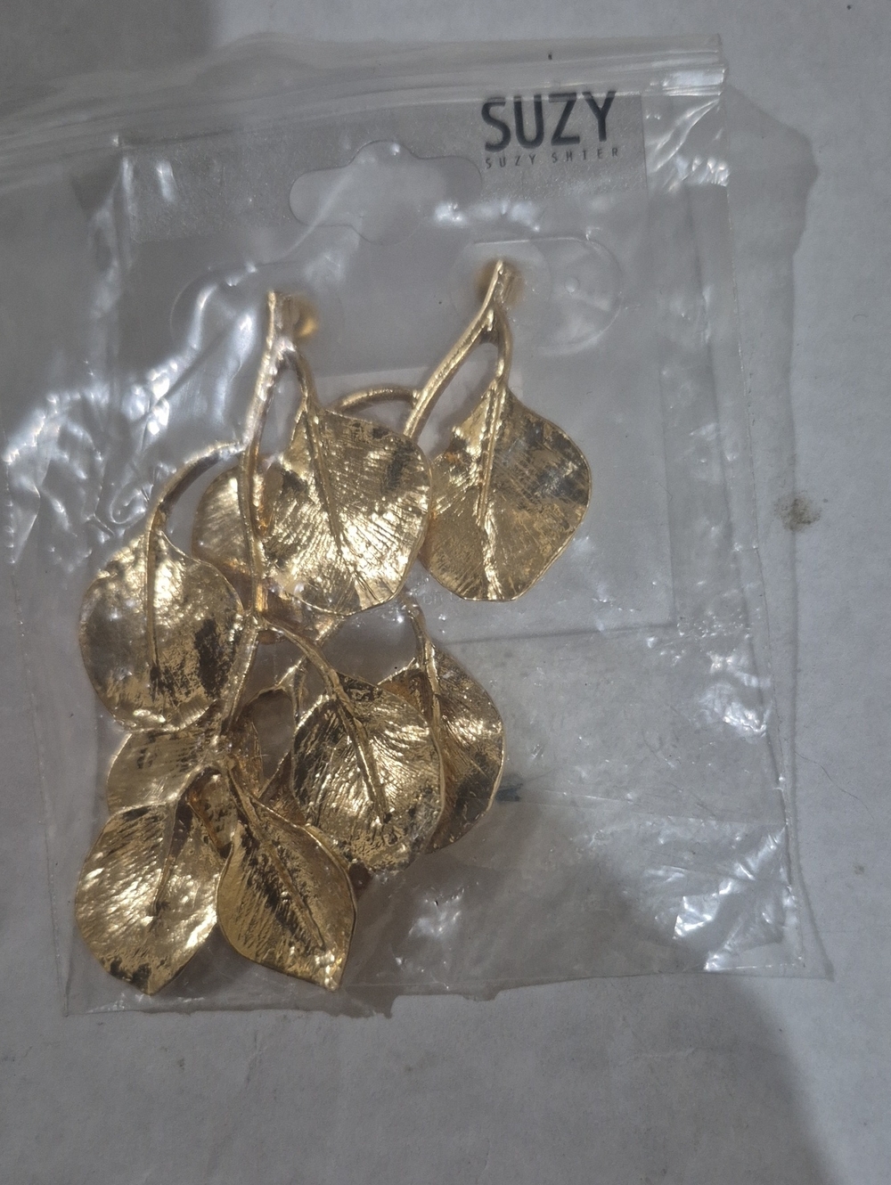 Gold Leaf Drop Earrings - Textured Botanical Statement